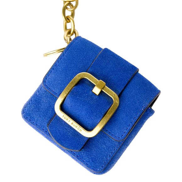 Tory Burch $128 SAWYER MINI BAG KEY FOB CHARM Blue Dahlia Suede - Picture 8 of 8